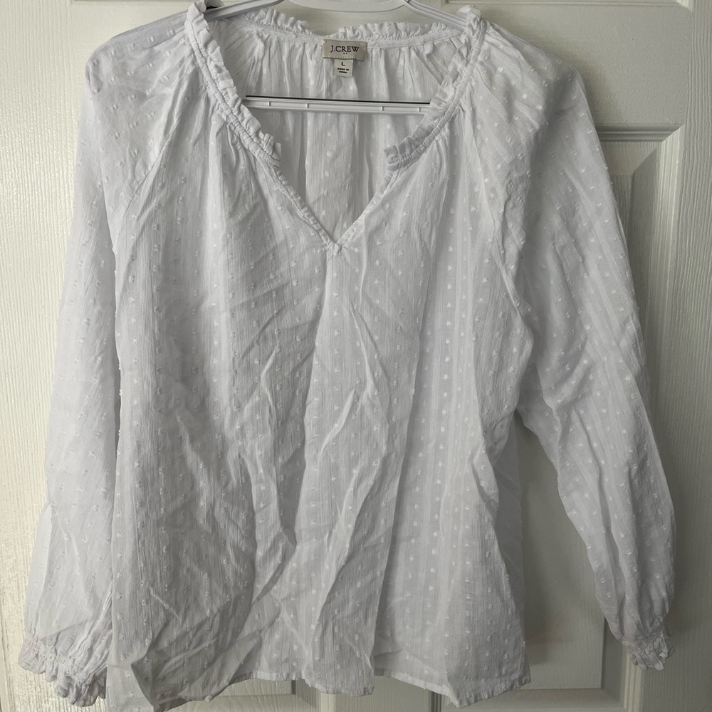 J. Crew White Textured V-Neck Blouse
